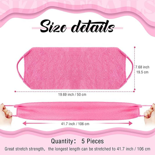 5 Pcs Back Scrubber for Shower Exfoliating Body Exfoliating with Handles Washcloth Towel Pull Strap Shower Scrubber for Body Cleans Skin Massages for Women Men One Size