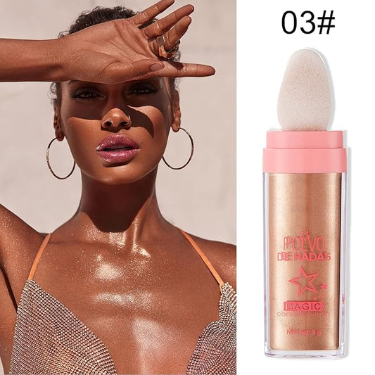 Highlighter Patting Powder, Body Shimmer Highlighter Powder, Brightens Makeup Stick for Face Body Hair Cosmetic #03 Bronze
