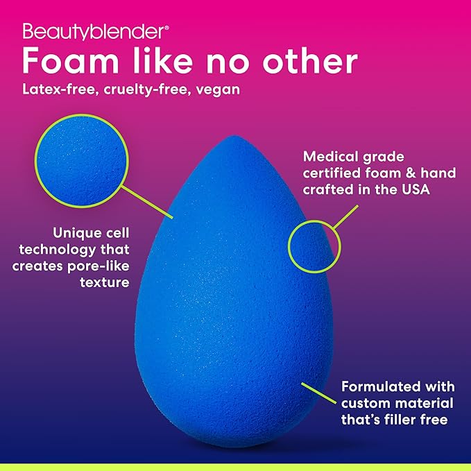 Beautyblender® | Sapphire Beauty Blender Makeup Sponge, Super-Soft Foam Easily Blends Foundations, Powders & Creams, Made in USA, Reusable, Washable, Streak Free Application, Vegan, Cruelty Free