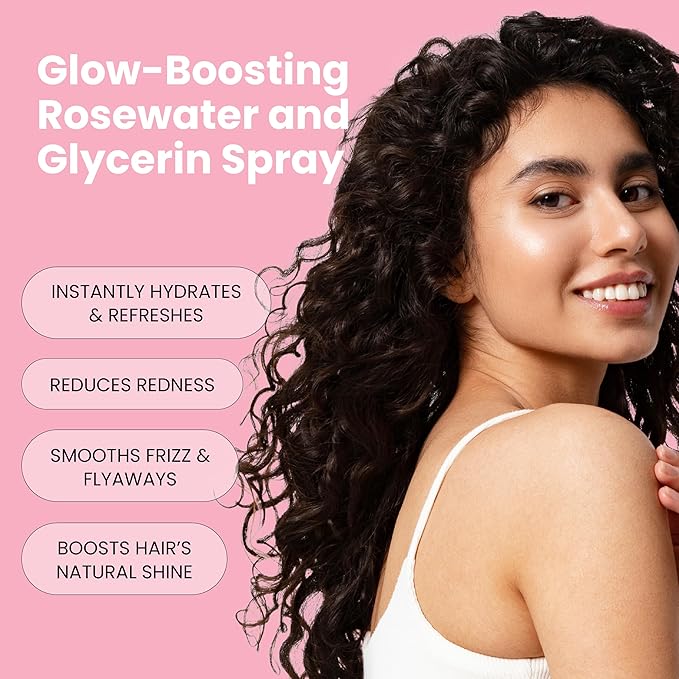 Rosewater and Glycerin Spray – Hydrating & Refreshing Rose Water Spray for Face & Hair – Facial Mist Toner with Hyaluronic Acid to Soothe, Soften, Tone & Prep Skin – Alcohol-Free, 4 Fl Oz