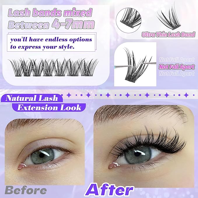 ALICE Lash Clusters Wispy Cluster Eyelash Extensions 192pcs Natural Individual Lashes DIY Lash Extension 10-18mm Cluster Eyelashes with Mix 4-7mm of Lash Band
