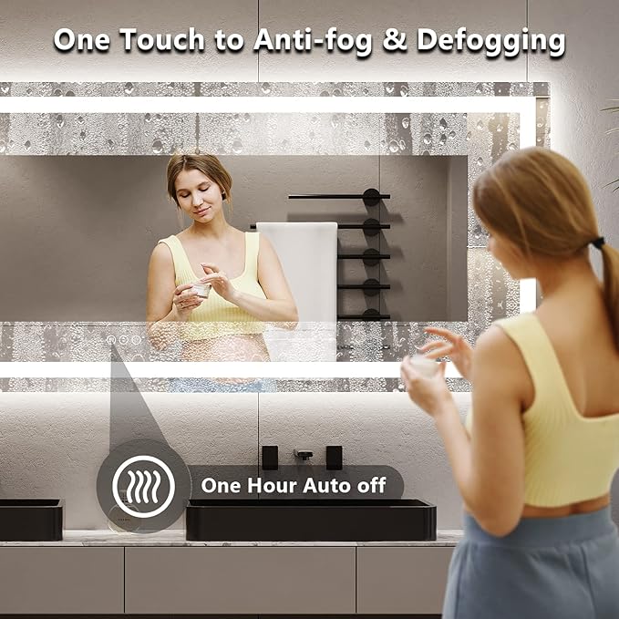 96x36 Inch LED Bathroom Mirror with Lights Front and Backlit Lighted Vanity Mirror for Bathroom Wall with 3 Colors Dimmable Anti-Fog Memory Shatter-Proof IP54 Waterproof Horizontal/Vertical