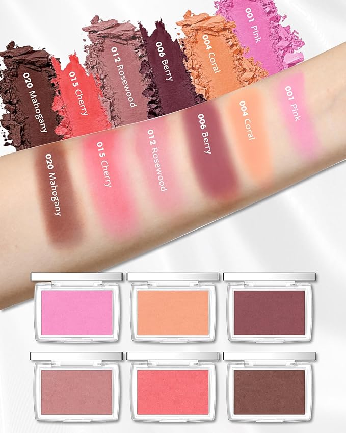 Pink Powder Blush Palette, Matte Powder Makeup Blush for Cheeks, Natural Glow Face Blush Contour Palette, Lightweight,Smooth, Highly Pigmented Buildable Color, Long-lasting All-Day Face Enhancing-Pink