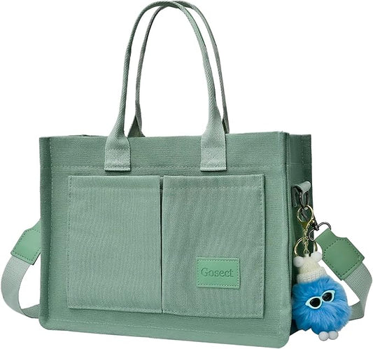 Canvas Tote Bag for Women With Pockets, Laptop Work Crossbody Purses Everything Shoulder Tote Bag Everyday Satchel Handbags