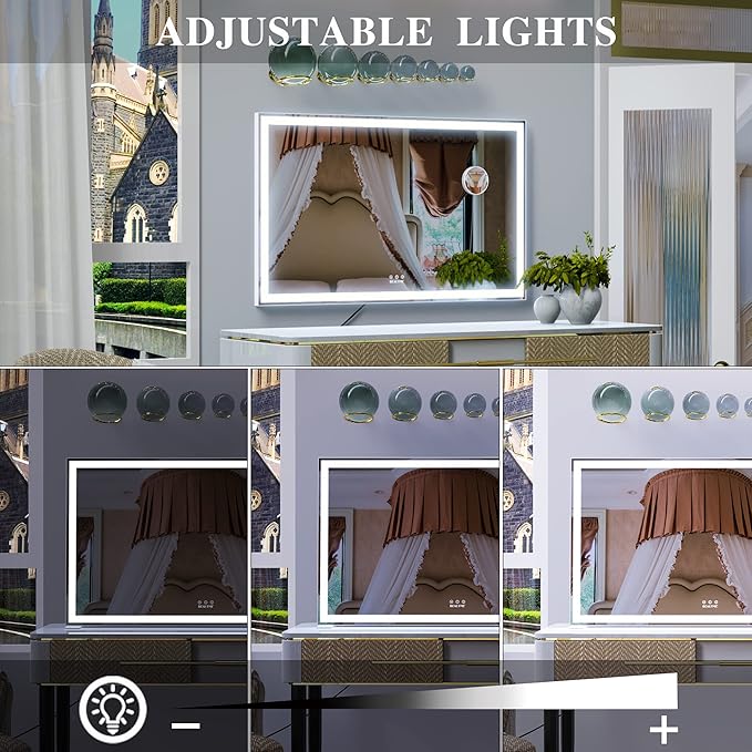 BEAUTME Large Vanity Mirror with Lights 40x24 inch,Lighted Makeup Mirror with Lights fo Bedroom/Dressing Table/Bathroom,Light Up/Aluminum Frame White (Horizontal/Vertical)