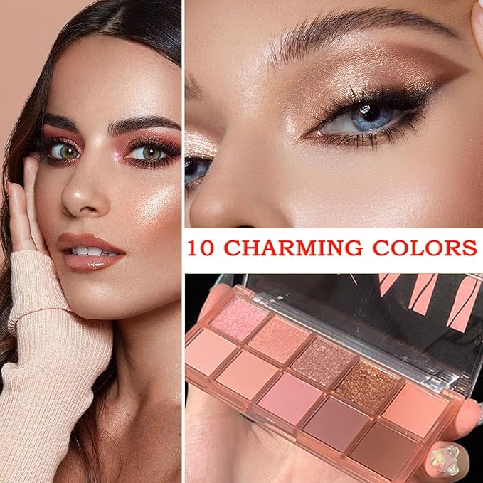 10 Colors Makeup Naked Eyeshadow Palette,Nude Matte Shimmer Eyeshadow Palette,Natural Glitter Pigment Eye Shadow Pallete Set Long Lasting & Waterproof Smokey Eye Professional Beauty Makeup Kit #3