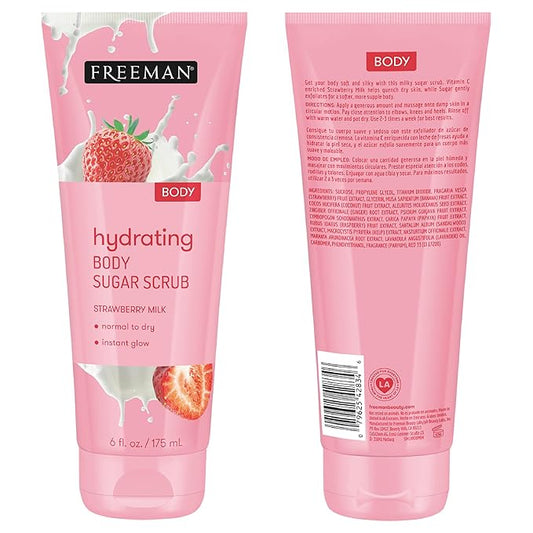 Freeman Sugar Body Scrub Set, Strawberry Milk, Green Tea, and Coffee Body Scrubs, Hydrating, Exfoliating, & Deep-Cleansing Skincare, Removes, Dirt, Oil, & Impurities, Self-Tan Prep, 3 Count