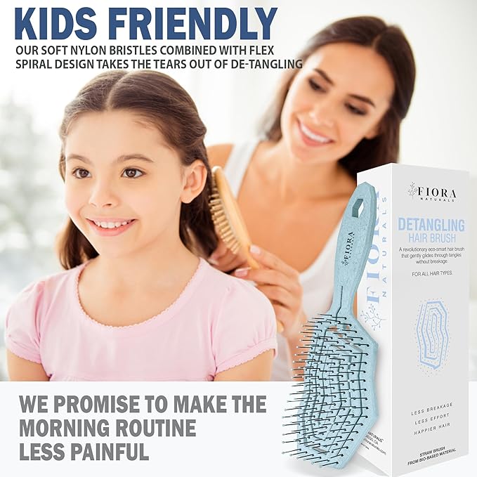Fiora Naturals Hair Detangling Brush -100% Bio-Friendly Hair Detangler Brush w/Ultra-soft Bristles- Glide Through Tangles with Ease - For Curly, Fine, Women, Men, Kids, Toddlers, Wet and Dry Hair