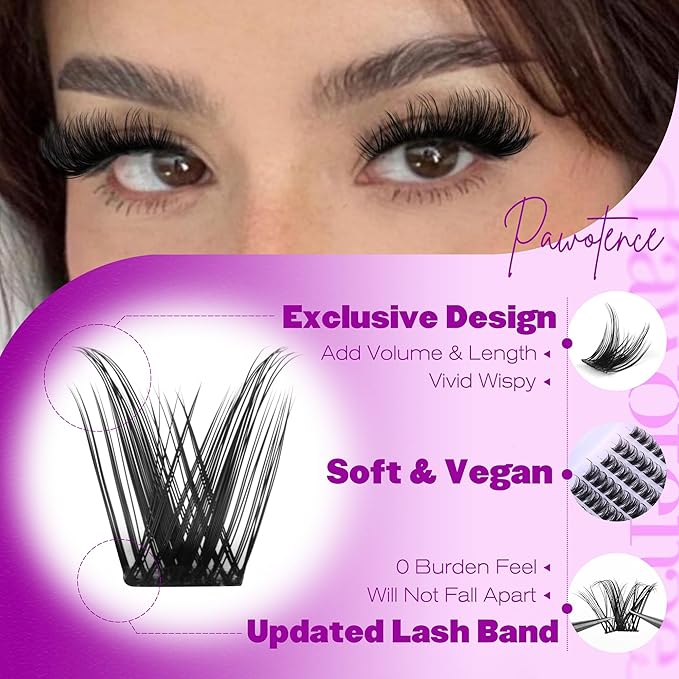 Pawotence Lash Clusters Wispy Eyelash Clusters 10-18mm Faux Mink Individual Lashes Extension DIY 144pcs False Eyelashes Full Cluster Eyelash Extensions