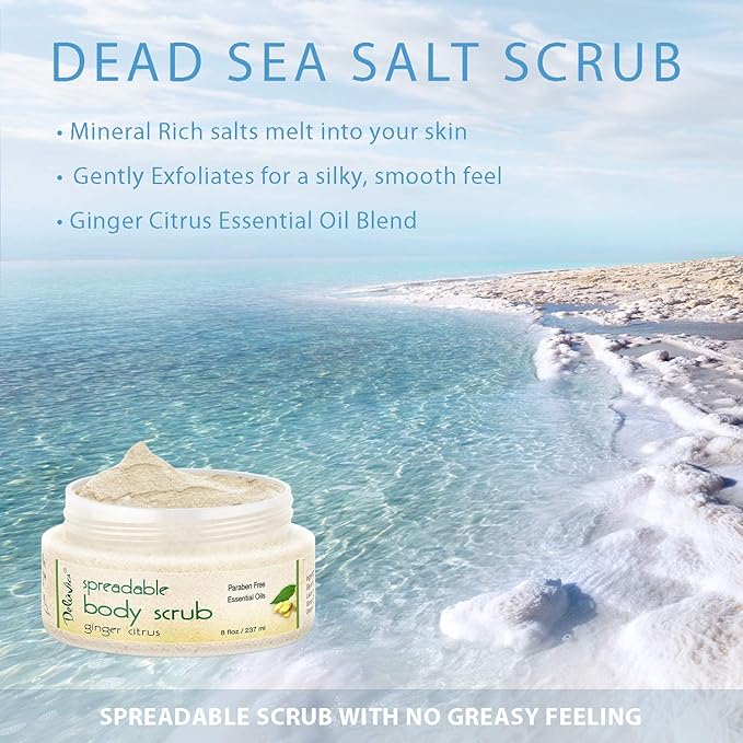 Deluvia Moisturizing Body Scrub with Ginger Citrus Essential Oils &; Dead Sea Minerals, 2-Pack