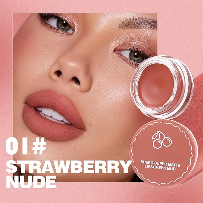 Blurry Pudding Pot for Lip&Cheek,Moisturizing Buildable Lightweight, Multi-Use Soft Matte Finish Makeup Blush, Natural Glow High Pigment Lipstick Blush Lasting Lip Tint, 01# Strawberry Nude