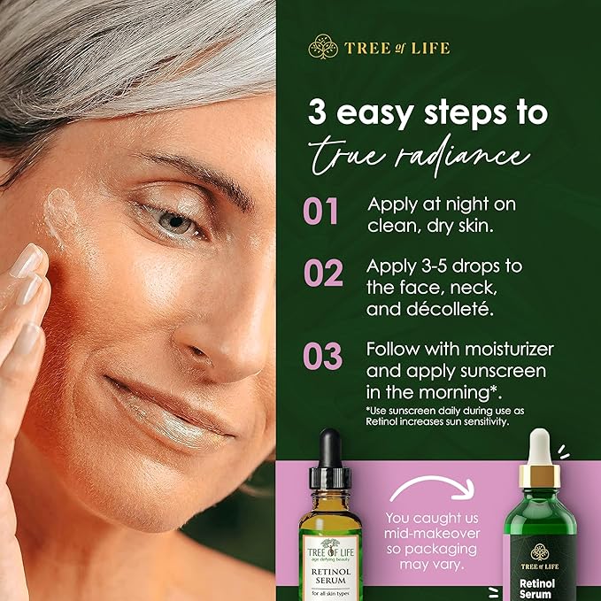 Tree of Life Beauty Retinol Serum, Skin Smoothing Face Oil for Dark and Age Spots and Fine Lines, Facial Serums for Dry and Sensitive Skin Care with Hyaluronic Acid for Soft Skin, 2 Fl Oz (pack of 2)