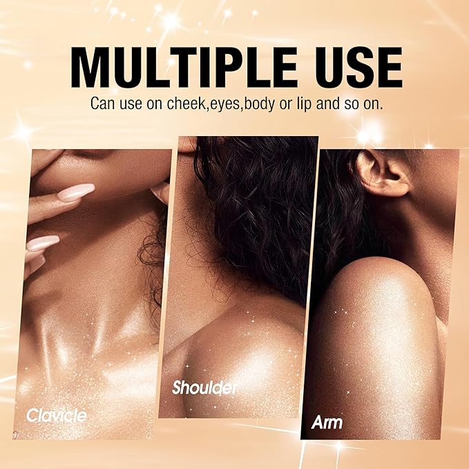 AKARY Shimmer Powder Highlighter, Golden Face Body Glow Pearl Illuminator, Intensely Pigmented for High Impact Dewy Finish (02#Golden)