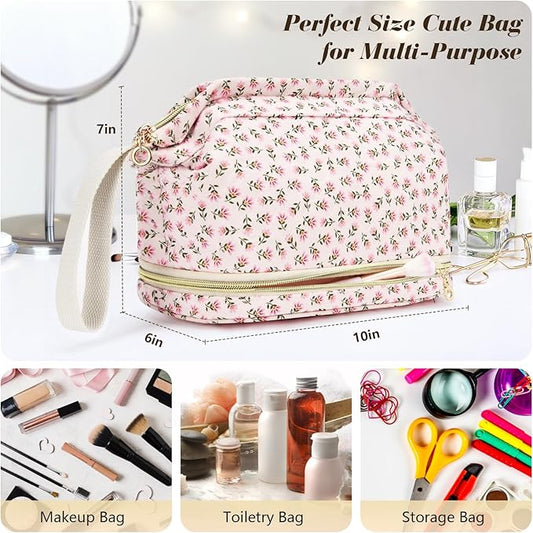 Makeup Bag for Women, Large Make Up Bag Corduroy Cosmetic Bag for Girls, Make up Travel Bag Essentials, Leopard Cute Toiletry Bag for Women Travel Size Toiletries Bag