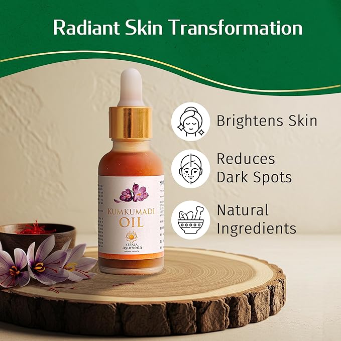 Kerala Ayurveda Kumkumadi Face Serum for All Skin Types (1 Fl Oz) | Saffron & Lotus Infused Brightening Serum | Reduces Wrinkles, Pigmentation & Dark Spots | Anti-Ageing Solution | Ideal for Gua Sha