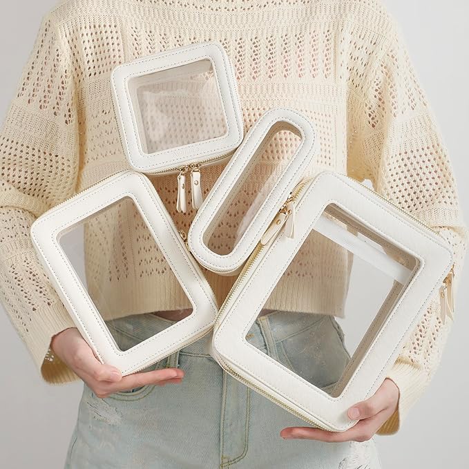 Aveniee Clear Makeup Bags, Double Layer Cosmetic Case with Separate Brush Compartment, Large Toiletry Organizer for Women, Travel Accessories Holder(2 Layers Large, White)