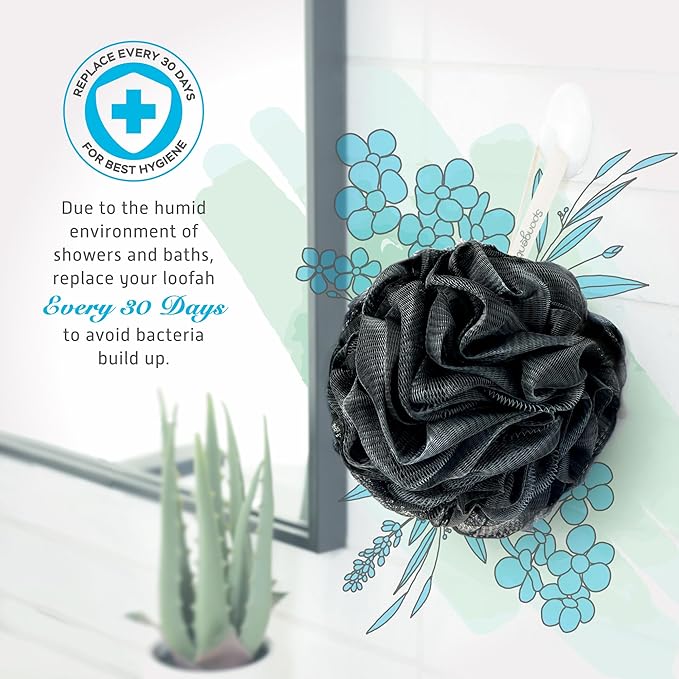 Spongentle Charcoal Bamboo Premium Deep Cleansing Loofah Sponge for Radiant Skin, Pack of 4, Bath and Shower, Exfoliating Body Scrubber, Beautiful Colors for Women and Men