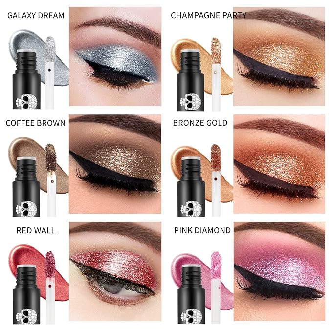 Liquid Eyeshadow Shimmer, Metallic Bronze Eyeshadow Makeup for Girl Women, Warm Eye Look, High-Impact, Glittery Finish, One-Swipe Coverage, No Transfer, No Fading, Long Wearing for 24 Hours, #4