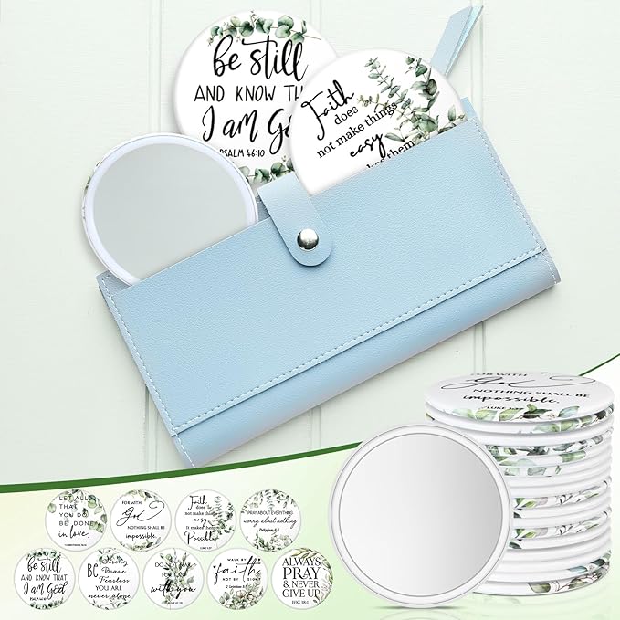54 Pcs Christian Compact Mirrors Bulk Christian Gifts for Women Inspirational Bible Verse Mini Pocket Makeup Mirror for Coworkers Employees Staff Volunteers Church Party Favors Sunday School