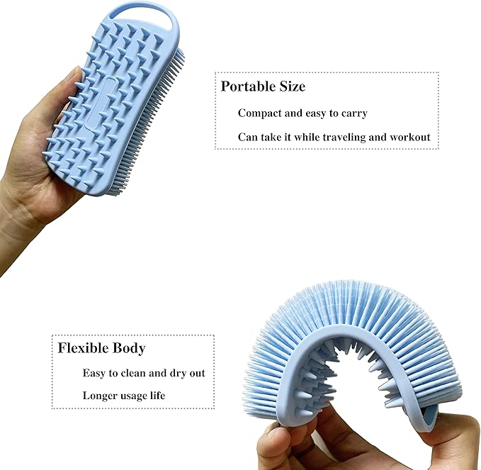 2 PC Silicone Exfoliating Body Scrubber, 2 in 1 Silicone Body Shampoo Brush, Soft Silicone Loofah for Sensitive Skin, Shower Silicone Hair Scalp Massager, Easy to Clean, Lather Well (Grey&Blue)