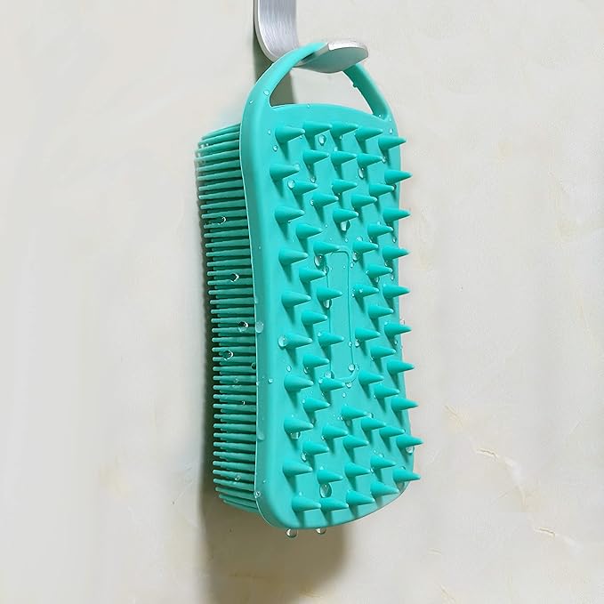 2 PC Silicone Exfoliating Body Scrubber, 2 in 1 Silicone Body Shampoo Brush, Soft Silicone Loofah for Sensitive Skin, Shower Silicone Hair Scalp Massager, Easy to Clean, Lather Well (Black&Green)