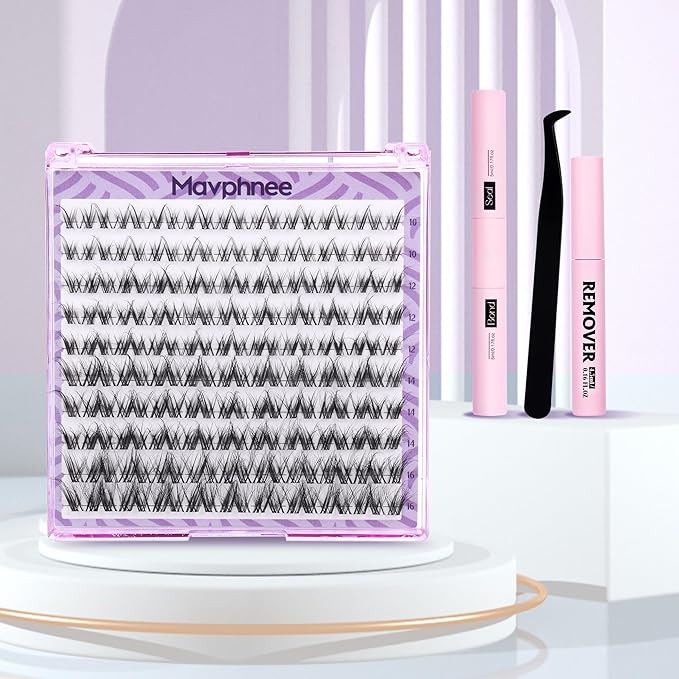 Mavphnee Lash Clusters Wispy Cluster Eyelash Extensions Natural Lash Individuals 10-16MM Mixed Clear Band Eyelashes Clusters LC-Curly Cluster Lashes 100 Pcs DIY at Home Soft Individual Eyelashes Pack