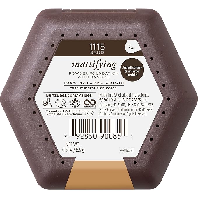 Burt’s Bees 100% Natural Origin Mattifying Powder Foundation, Sand, 0.3 Ounce, Packaging May Vary