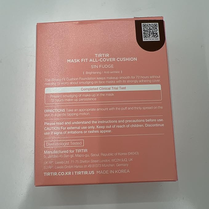 TIRTIR Mask Fit All Cover Pink Cushion Foundation | High coverage, Velvety Matte Finish, Lightweight, Flawless, Corrects Redness, Korean Cushion (#51N Fudge, Full Size, 0.63 Fl Oz)