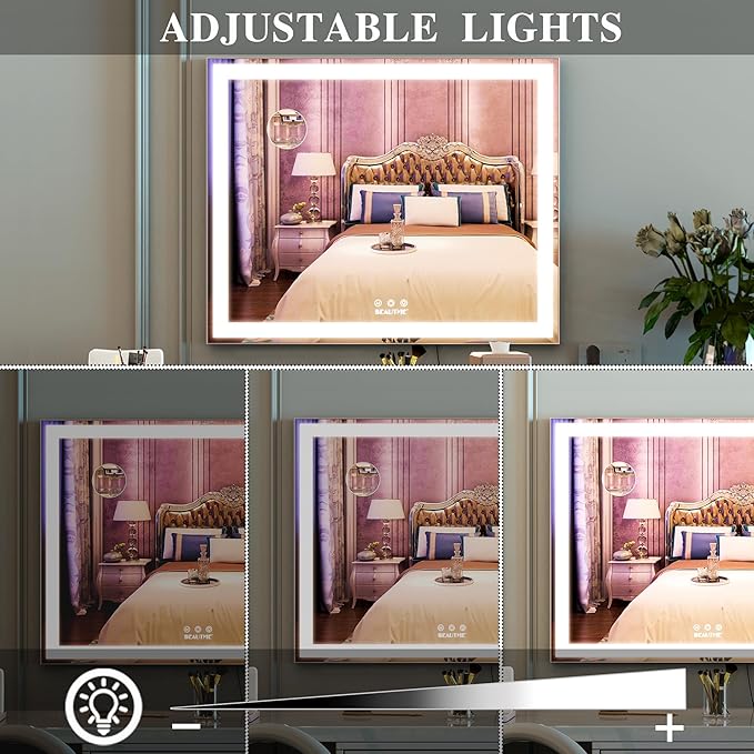 BEAUTME Vanity Mirror with Lights,Hollywood Mirror,Mirror with Lights,Tabletop Makeup Mirror with Lights,Tabletop/Wall Mounted,Horizontal/Vertical,23.6x20 Inch,Silver