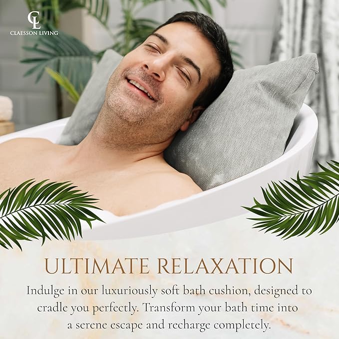 Luxury Bath Pillow for Tub - Thick and Comfortable Bathtub Pillow Support for Head and Neck and Back - Washable Quick-Drying Bath Pillows - Bath Cushion for Home Spa - Fits Any Bathtub - Light Gray