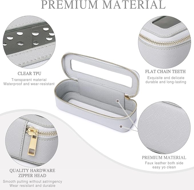 Makeup Brush Case Clear Travel Cosmetic & Toiletry Bag Slim Makeup Bag with Zipper Small Purse Organizer Car Essential Bag for Women (Gray, SLIM-3)