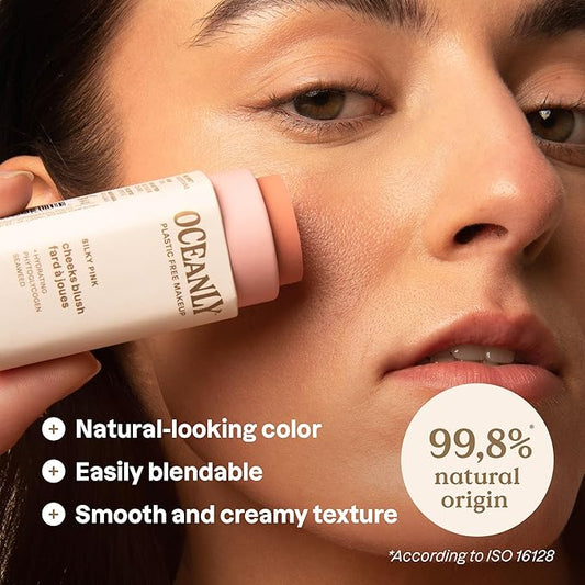 ATTITUDE Oceanly Plastic-Free Lightweight Blush Stick, Titanium Dioxide-Free, EWG Verified, Vegan & Cruelty-free Makeup, Silky Pink, 0.3 Ounces