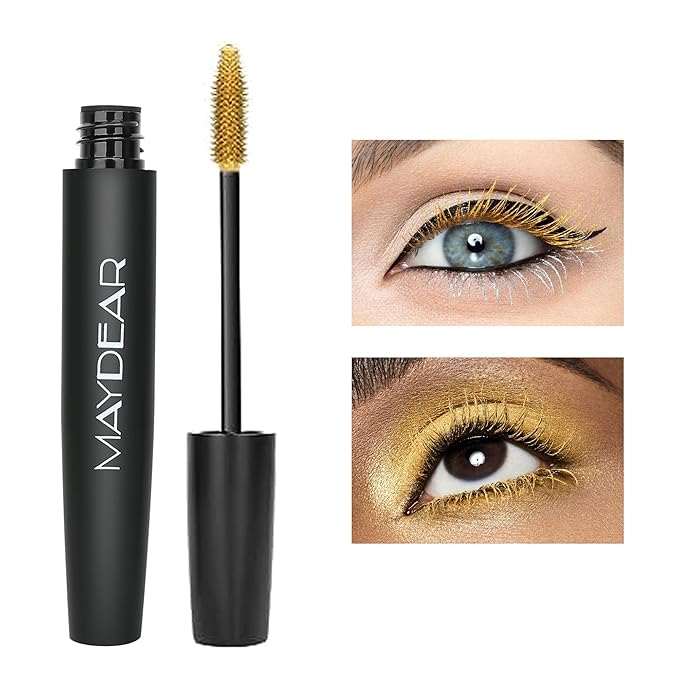 Maydear Gold Mascara for Eyelashes, Waterproof Colored Mascara Long Lasting Smudgeproof Color Mascara for Women Fast Dry Lengthening Eye Makeup Party Stage Use