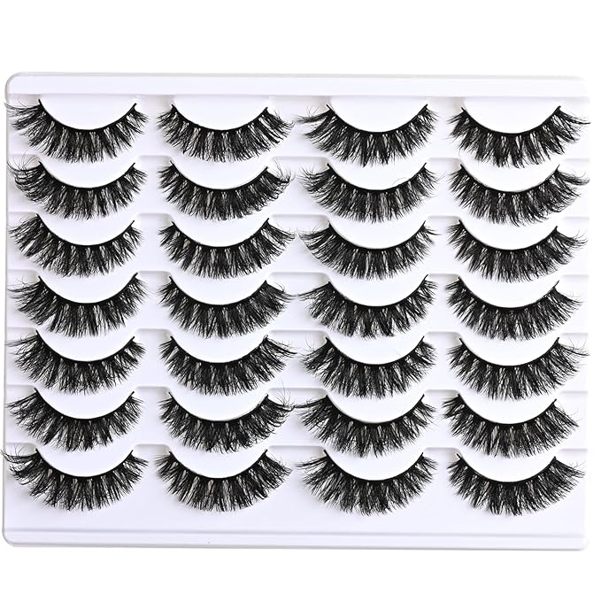 Lashes False Mink Eyelashes 14 Pairs Cat Eye Lashes Volume Fake Eyelash Natural Lash Strips Fluffy Eye Lashes Pack D Curl Short Lashes Natural Look Wispies Cateye Lashes for Women