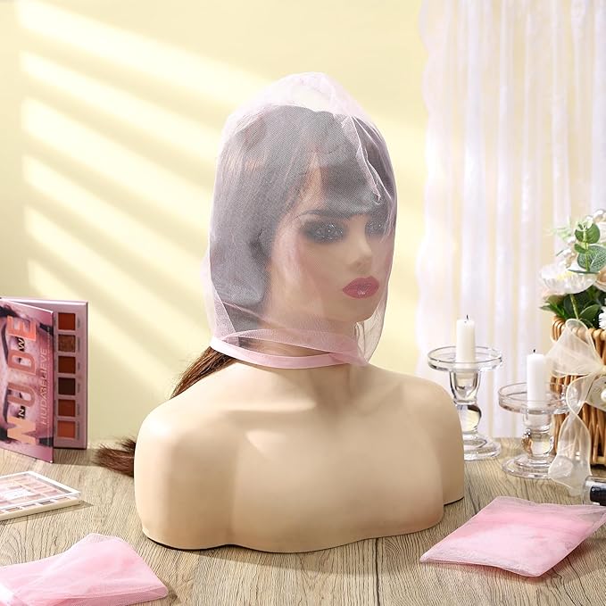 Loopeer 6 Pcs Makeup Protector Hood Washable Light Airy Nylon Chiffon Makeup Hood Zipper Closure Reusable Make up Face Cover for Women Girls Beauty Weddings (Pink)