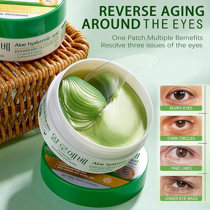 Aloe Vera Under Eye Mask, 60PCS Under Eye Patches for Dark Circles and Puffiness, Reduce Wrinkles and Fine Lines Undereye Patches