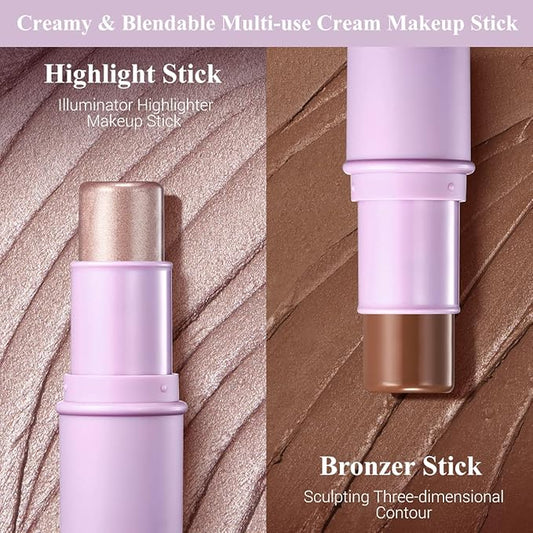 2Pcs Highlighter Bronzer Makeup Stick, Face Makeup Sticks for Cheeks