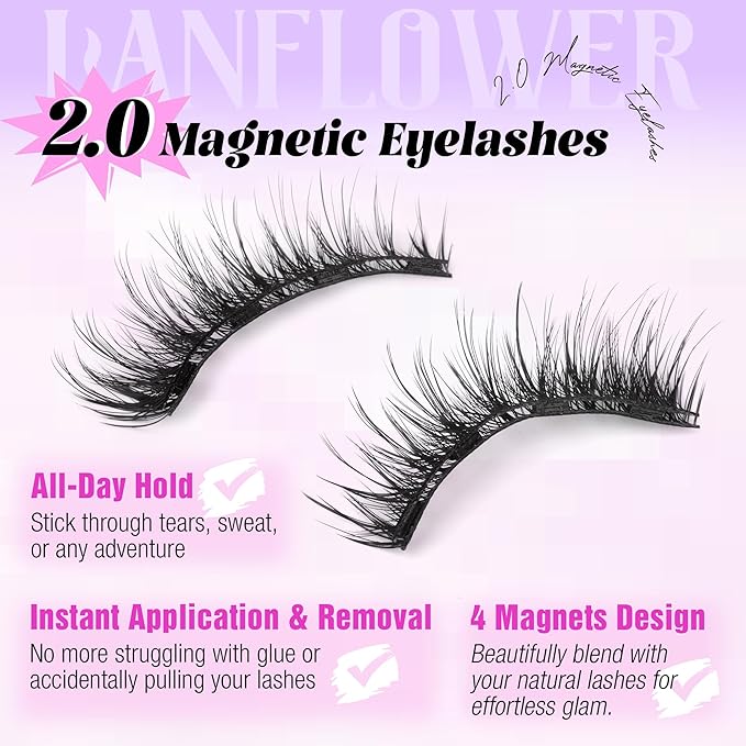 Magnetic Eyelashes with Applicator Cat Eye Magnetic Lashes Natural Look Eyelashes No Need Glue False Eyelashes by Lanflower