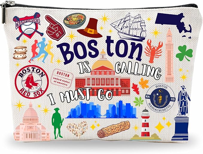 Boston Souvenirs Cosmetic Bags For Women，Boston Is Calling I Must Go, Makeup Organizer Bag, Toiletry Pouch, Small Travel Storage Bag, Boston Themed Gifts, Women Essentials - D08
