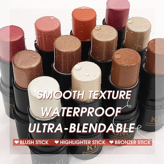 2Pcs Highlighter Stick Cream Contour Stick Makeup Kit, Shimmer Highlighter and Bronzer Stick Contour Wand, Water-proof Long Lasting Smooth Face Brightens & Shades Contouring Stick Illuminator