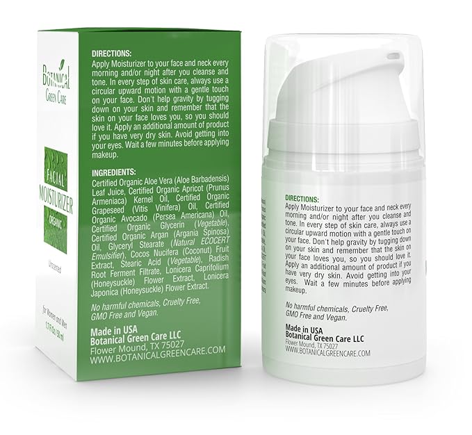 Botanical Green Care Organic Facial Moisturizer. Natural Aging Face Moisturizing Cream for Sensitive, Dry & Normal Skin for Women and Men