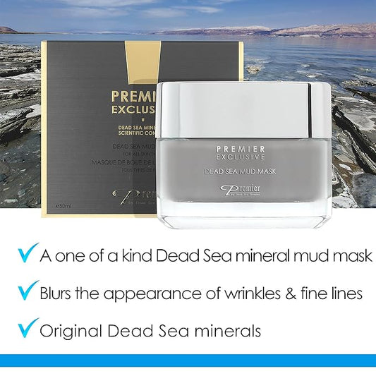 Dead Sea Mud Face MASK Premier Dead Sea online Exclusive, natural formula, wrinkle reducer, anti-aging, pore minimizer, witch hazel, aloe vera, minerals, vitamins, nutrients, antioxidants 1.7FL.oz