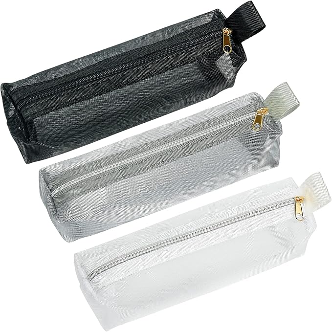 Mesh Makeup Brush Bag, 3Pcs Mesh Cosmetic Bag, Portable Travel Cosmetic Pouches for Makeup Brushes, Small Items, and Purse Organization，Pencil Pouch