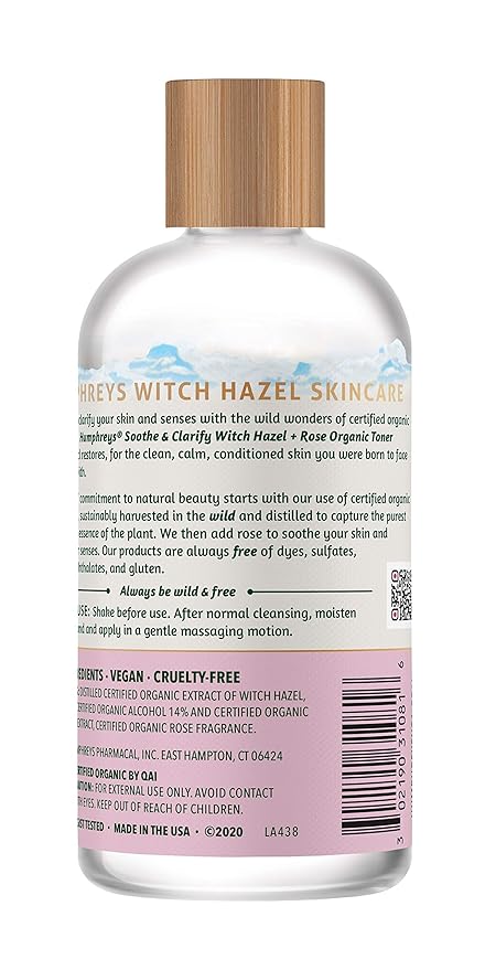 Humphreys Witch Hazel Refining Toner | Wild Harvested Witch Hazel & Rose |USDA Organic | Natural | Soothing | Clarifying | Evens Tone & Texture | 8 fl oz