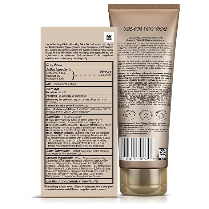 Jergens Natural Gradual Glow Bundle Pack: Daily Moisturizer +Firming 7.5fl oz and SPF20 Face Moisturizer 2fl oz, Fair to Medium