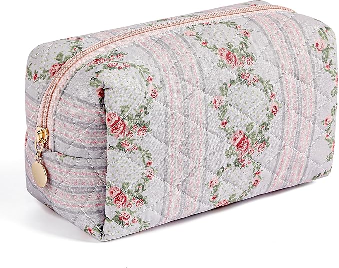 Makeup Bag Travel Cosmetic Bag for Women Girls, Zipper Make Up Pouch, Floral Flowers Toiletry Organizer Makeup, Portable Storage Bag, Cosmetic Travel Cloth Bag (Blue)