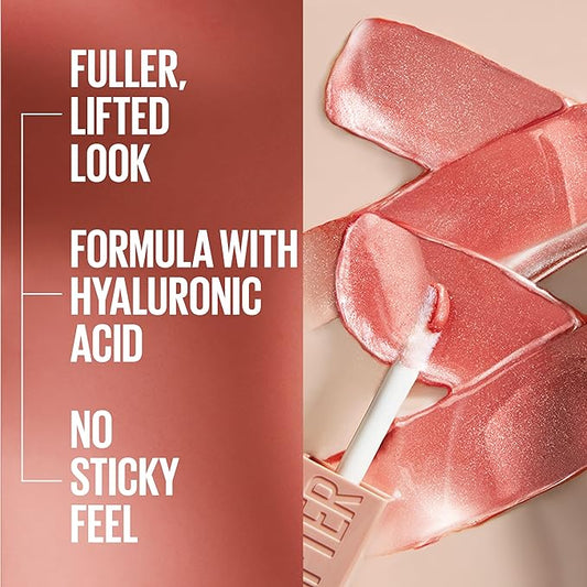 Maybelline Lifter Gloss, Hydrating Lip Gloss with Hyaluronic Acid, High Shine for Plumper Looking Lips, Reef, Peachy Neutral, 0.18 Ounce