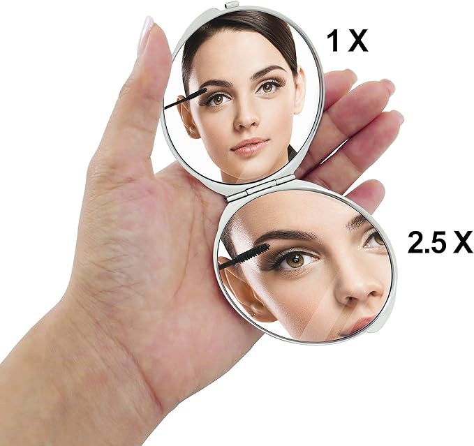 MADDesign Mother of Pearl Compact Makeup Mirror Folding Magnify Butterfly Flowers Pink Yellow