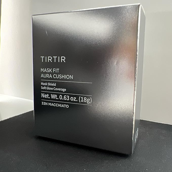 TIRTIR Mask Fit Aura Silver Cushion Foundation | Semi-glow Finish, Natural Coverage, Moisturizing, Lightweight, Korean cushion foundation (#33N Macchiato, Full Size, 0.63 Fl Oz)