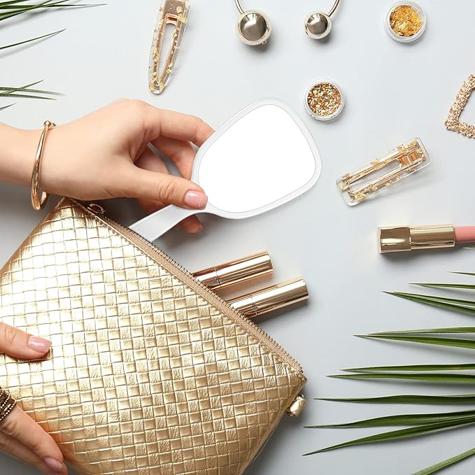 60 Pcs 7.08 x 3.14 Inch Hand Handheld Mirror with Handle Plastic Compact Travel Makeup Cosmetic Mirror Small Personal Portable Hand Held Mirror for Home Vanity Camping (White)